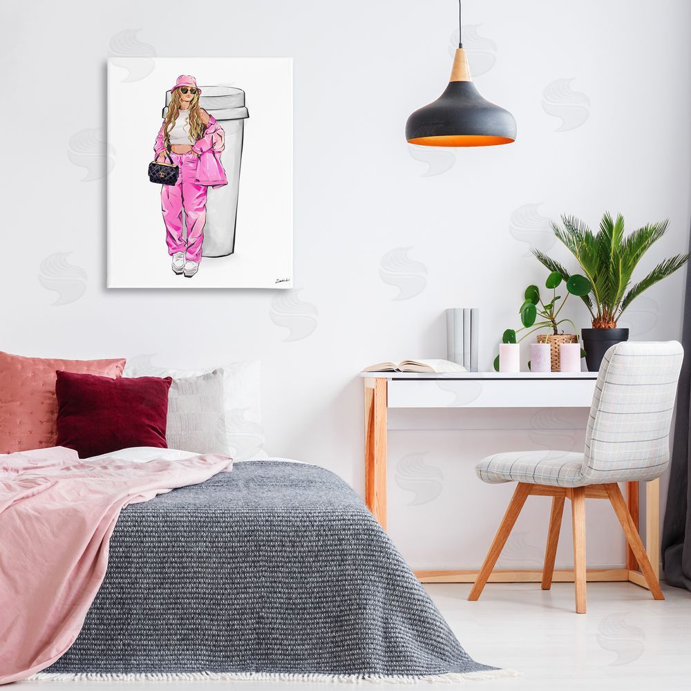 Ziwei Li Trendy Style Girl & Coffee Canvas Wall Art Print in Room