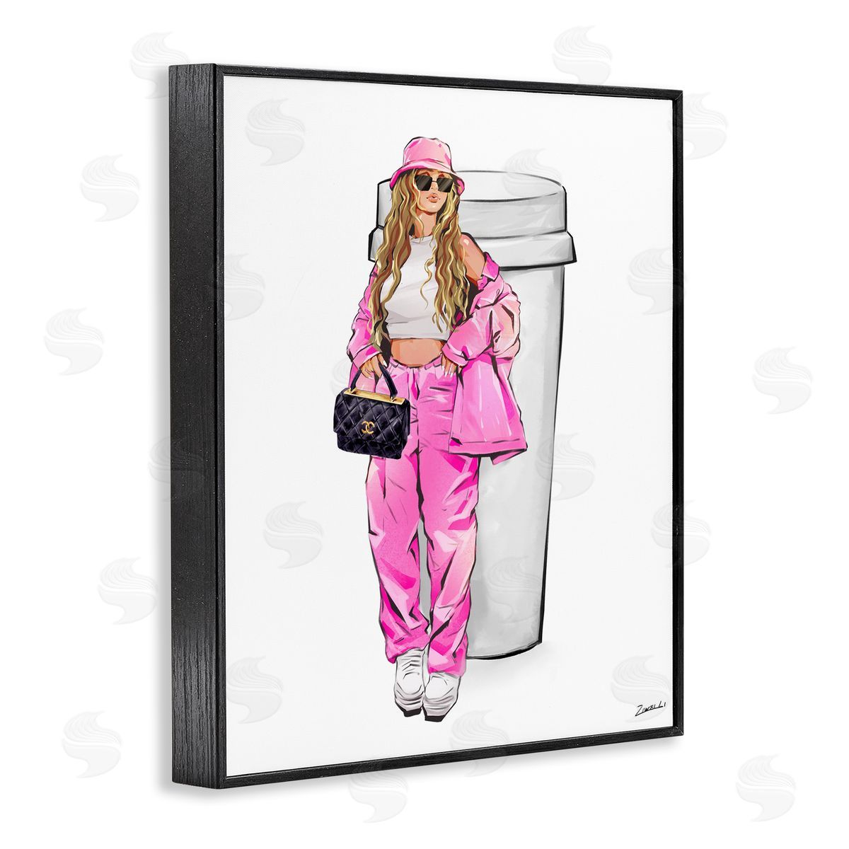 Ziwei Li Trendy Style Girl & Coffee Black Framed Giclee Wall Art Print