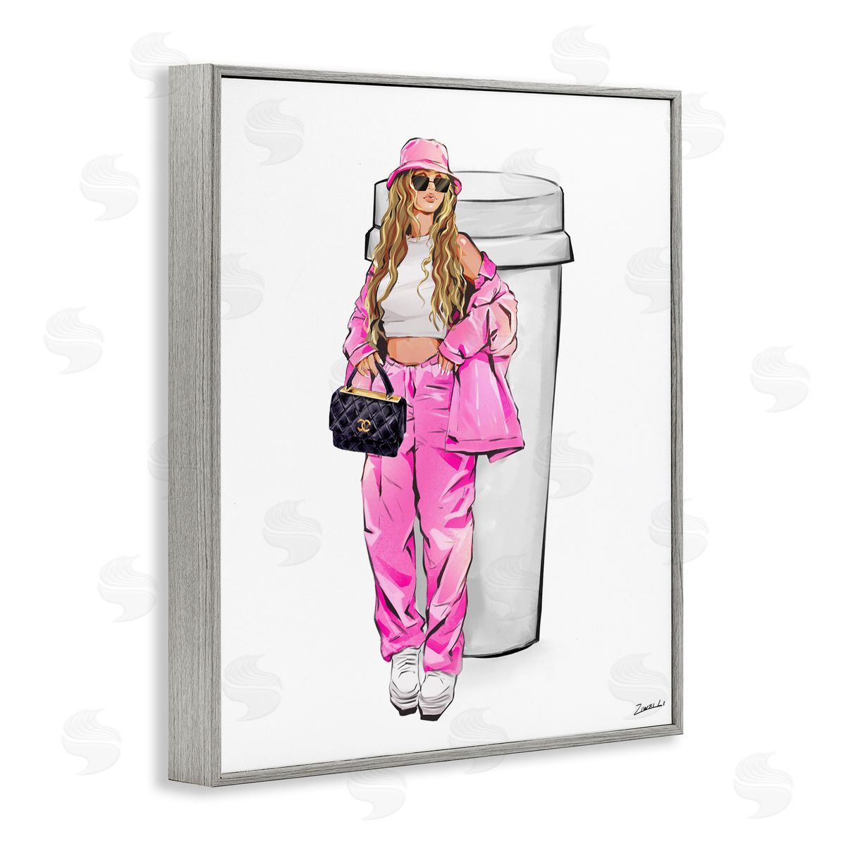 Ziwei Li Trendy Style Girl & Coffee Gray Framed Giclee Wall Art Print