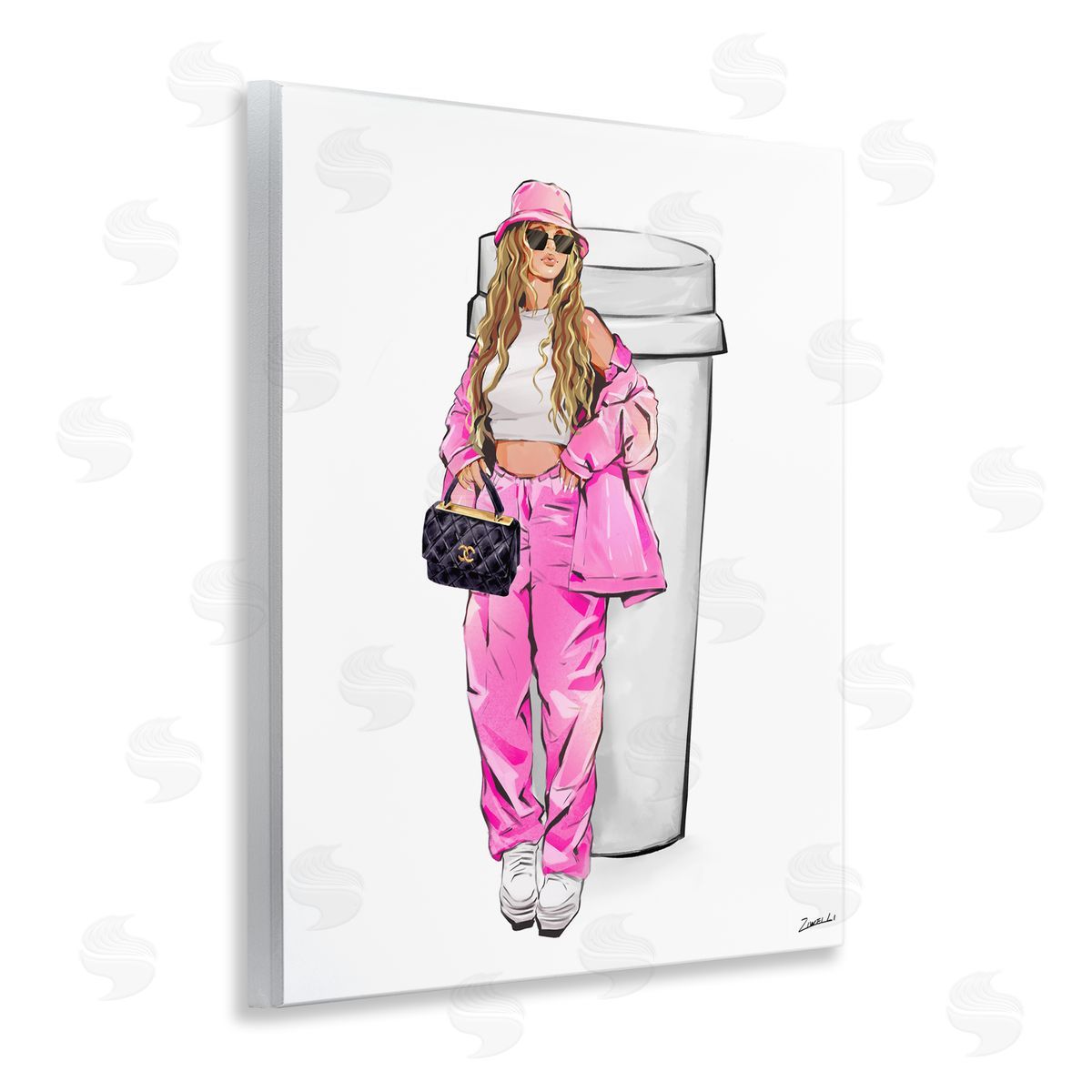 Ziwei Li Trendy Style Girl & Coffee Wooden Wall Plaque Art Print