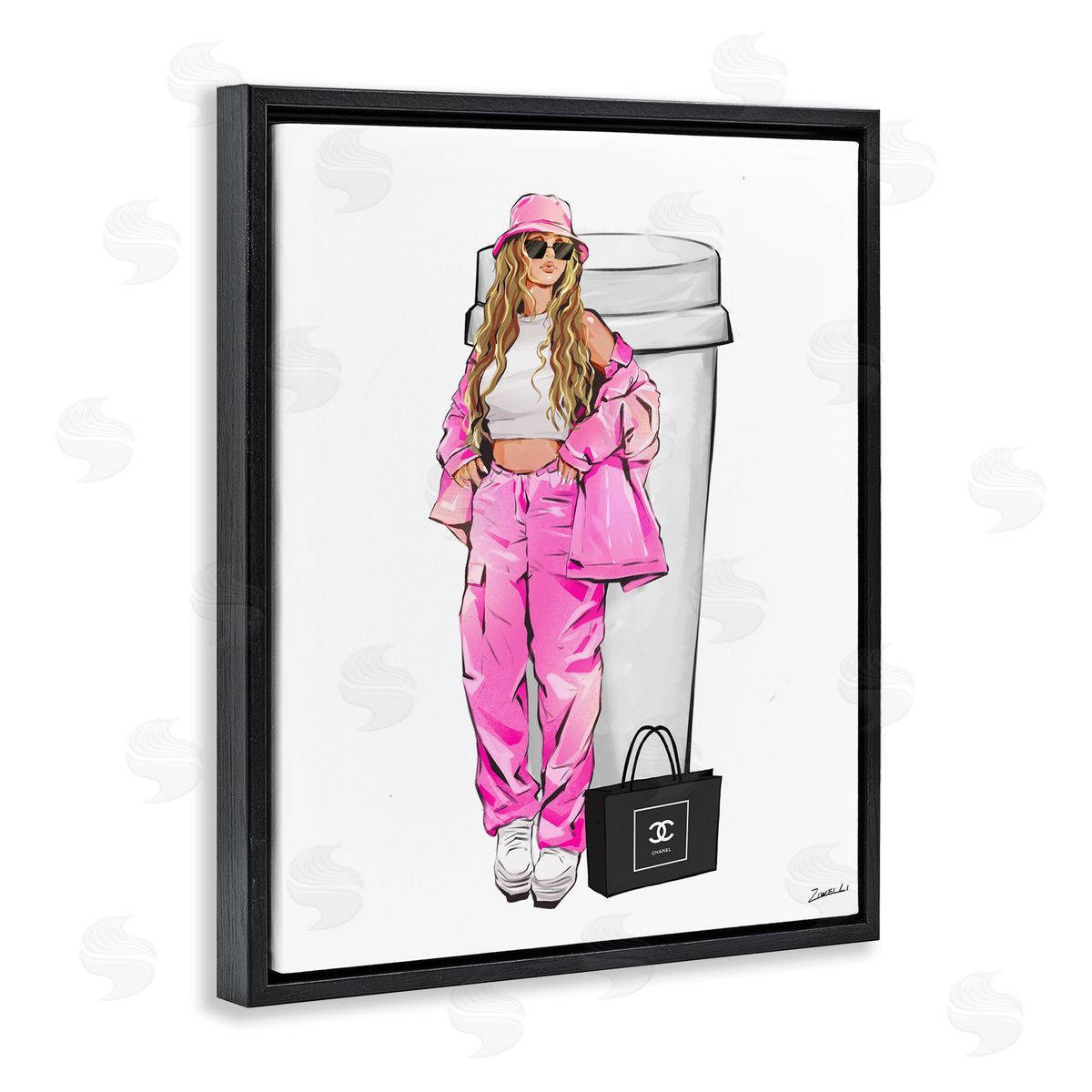 Ziwei Li Coffee Cup Fashionista Black Floating Frame Canvas Wall Art Print