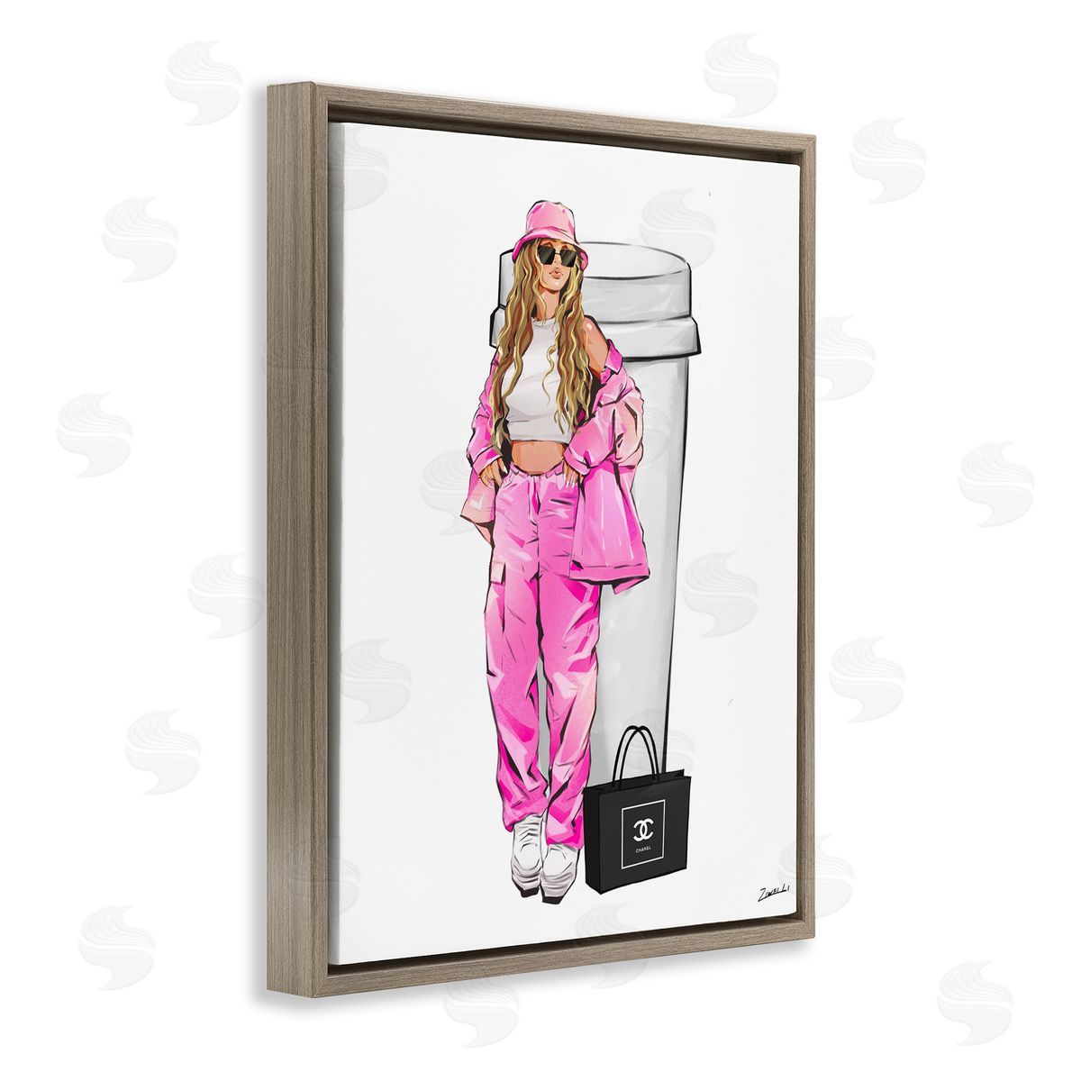 Ziwei Li Coffee Cup Fashionista Brown Floating Frame Canvas Wall Art Print