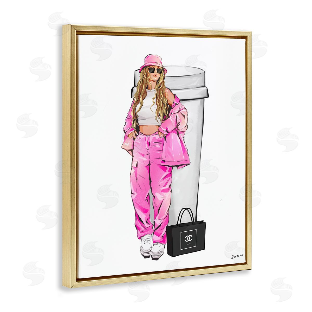 Ziwei Li Coffee Cup Fashionista Gold Floating Frame Canvas Wall Art Print