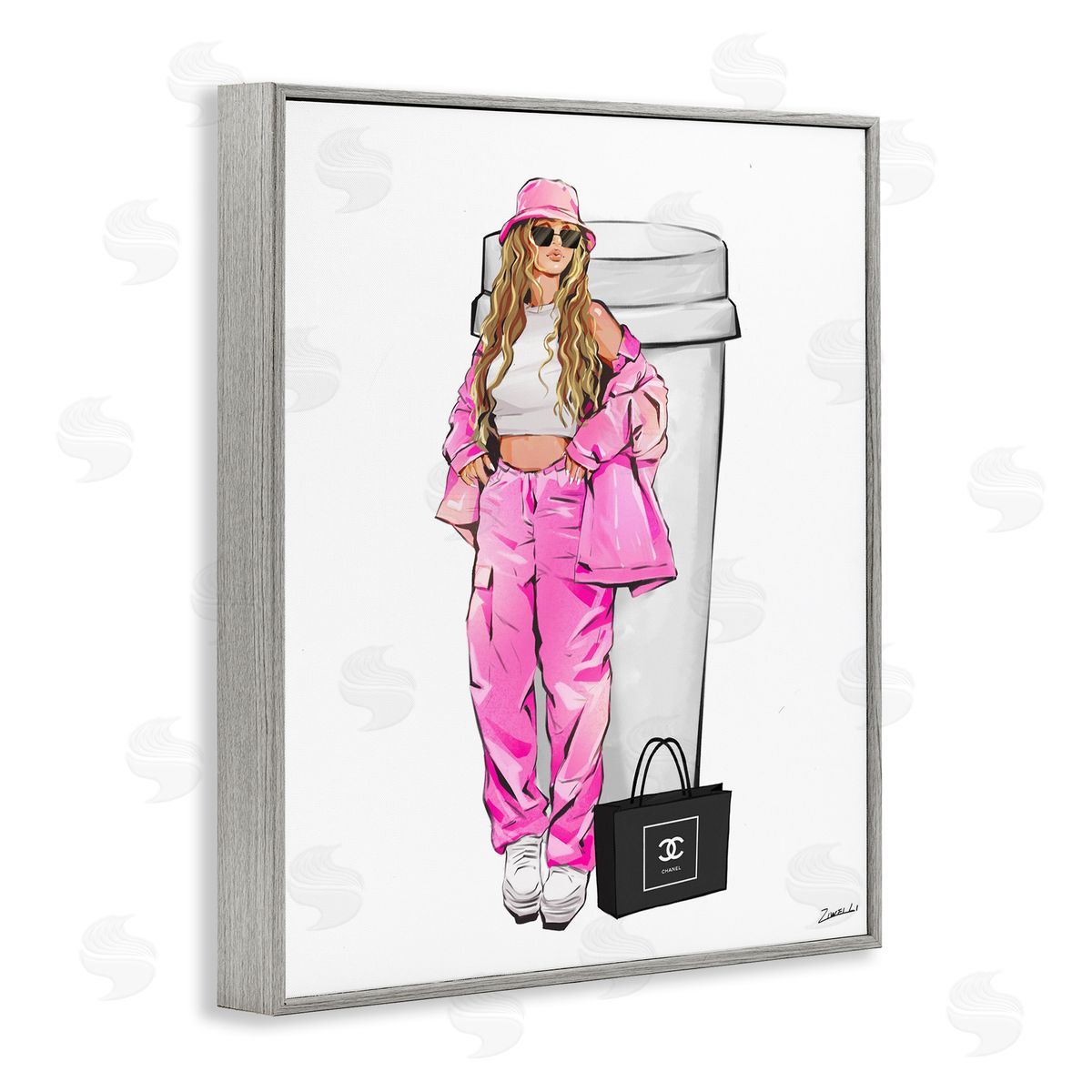 Ziwei Li Coffee Cup Fashionista Gray Framed Giclee Wall Art Print