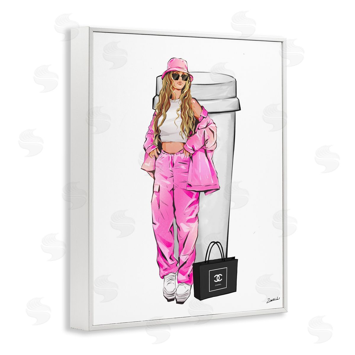 Ziwei Li Coffee Cup Fashionista White Framed Giclee Wall Art Print