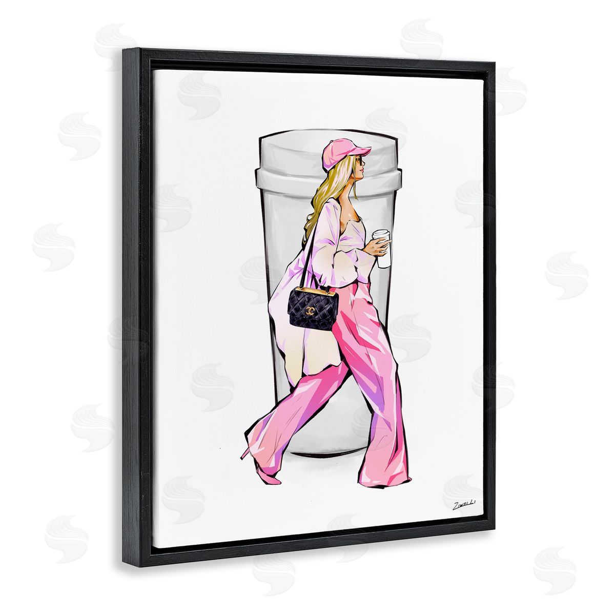 Ziwei Li Morning Coffee Fashionista Black Floating Frame Canvas Wall Art Print