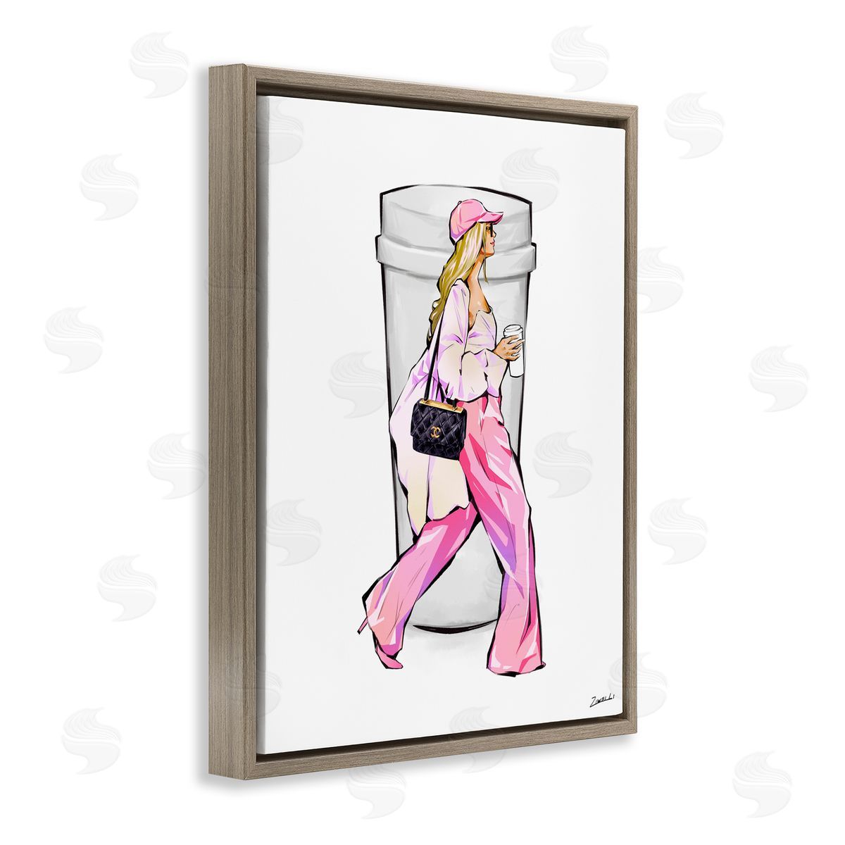 Ziwei Li Morning Coffee Fashionista Brown Floating Frame Canvas Wall Art Print