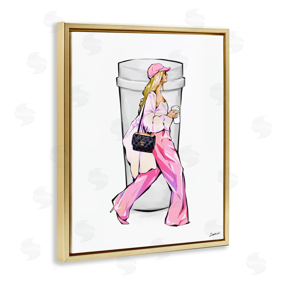 Ziwei Li Morning Coffee Fashionista Gold Floating Frame Canvas Wall Art Print