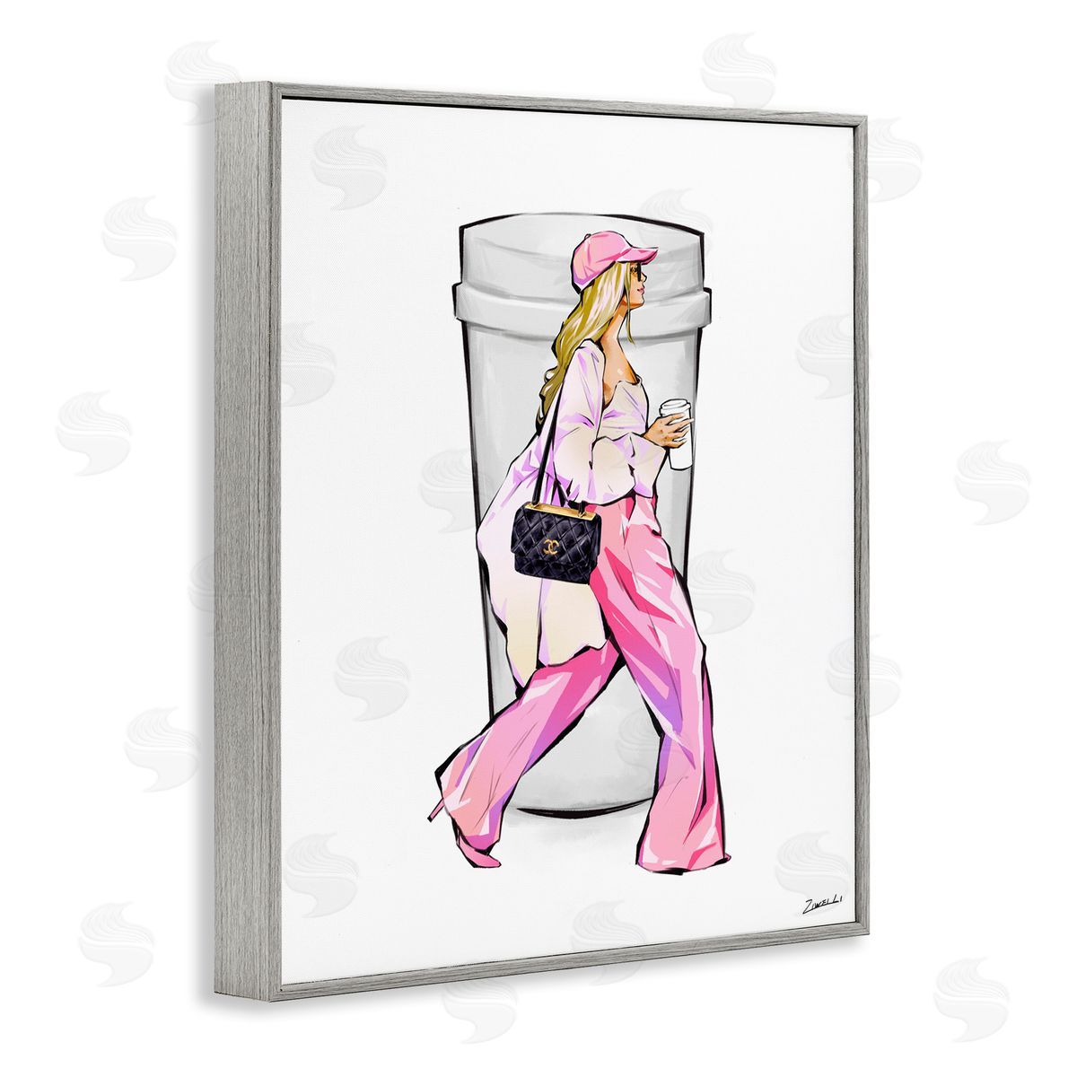 Ziwei Li Morning Coffee Fashionista Gray Framed Giclee Wall Art Print