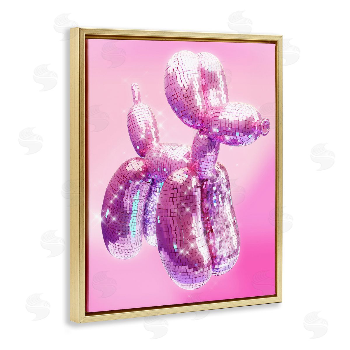 Ziwei Li Disco Pattern Balloon Dog Gold Floating Frame Canvas Wall Art Print