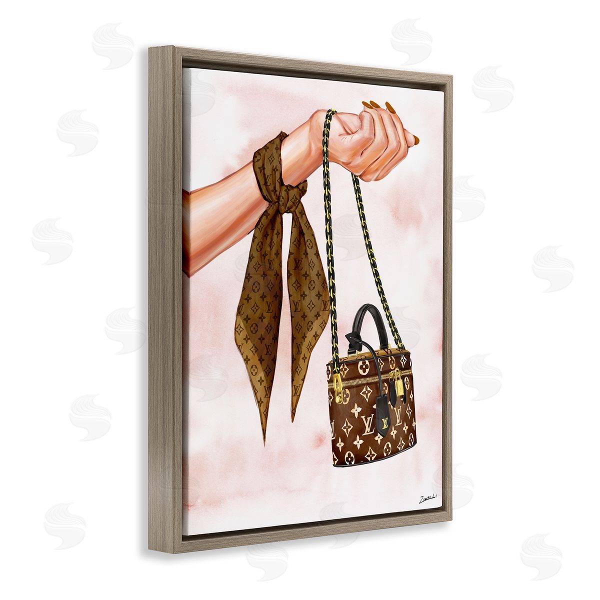 Ziwei Li Trendy Handbag on Wrist Brown Floating Frame Canvas Wall Art Print
