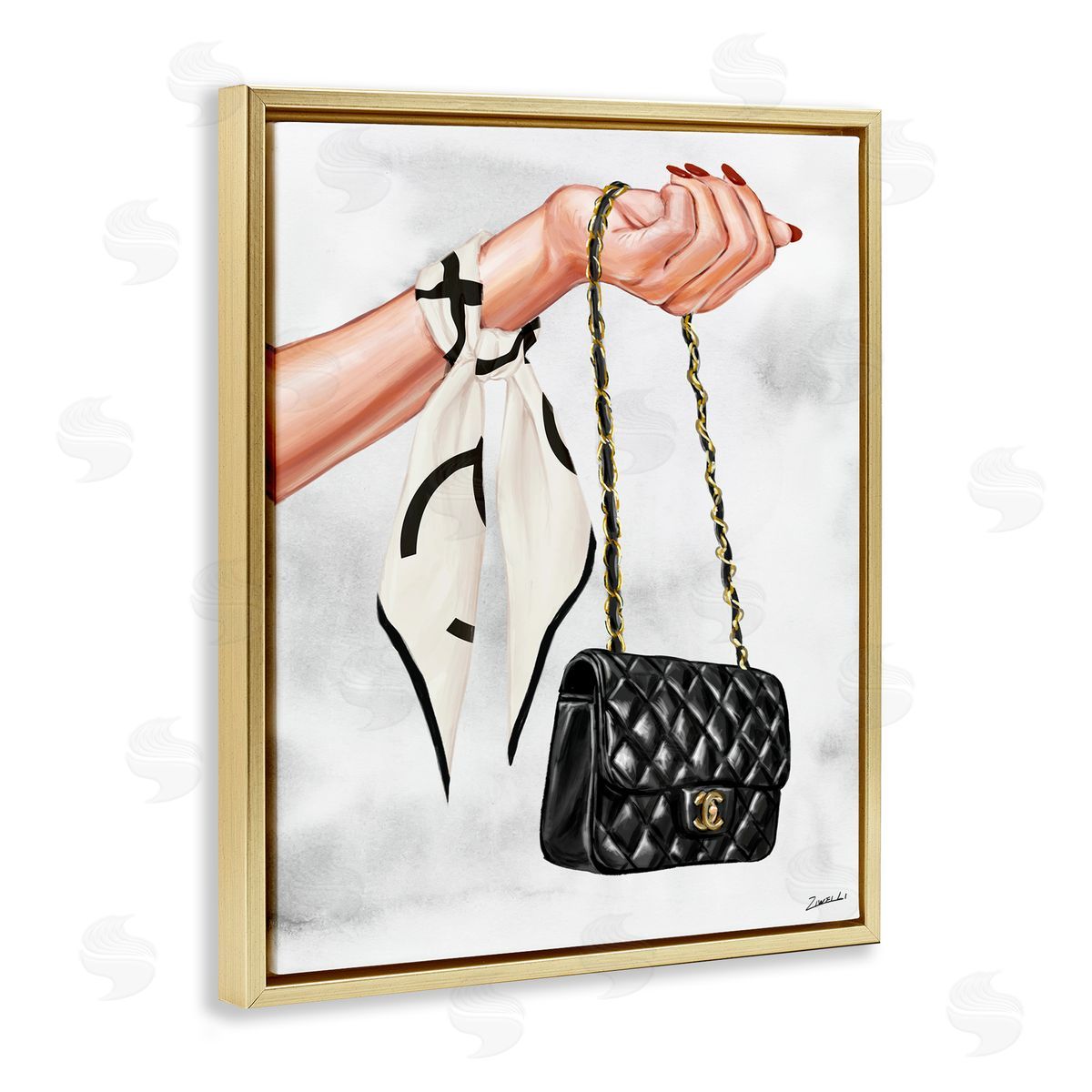 Ziwei Li Black Handbag on Wrist Gold Floating Frame Canvas Wall Art Print
