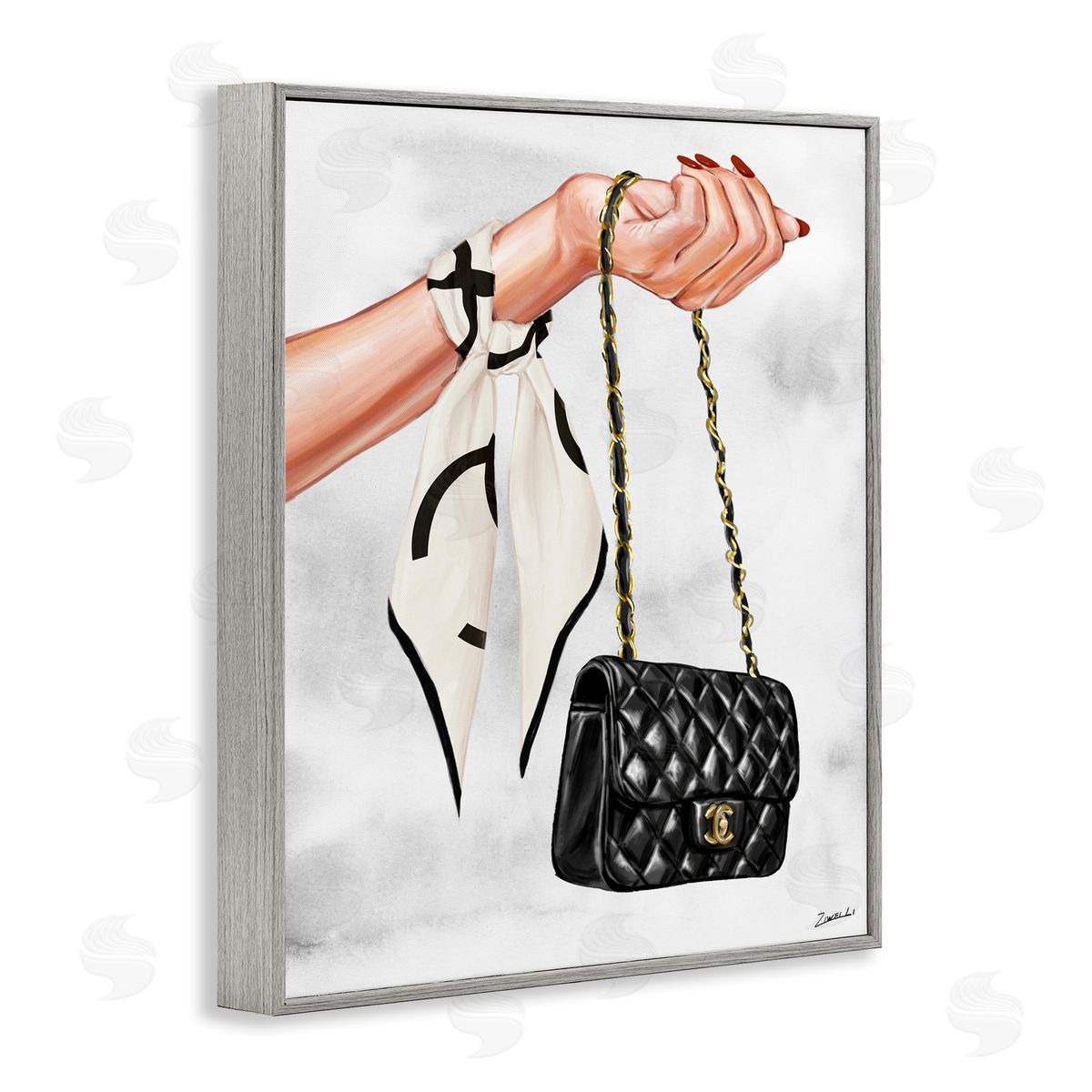 Ziwei Li Black Handbag on Wrist Gray Framed Giclee Wall Art Print
