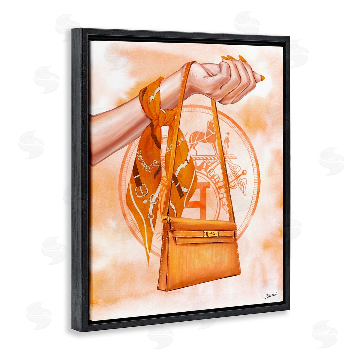 Ziwei Li Holding Orange Handbag Black Floating Frame Canvas Wall Art Print