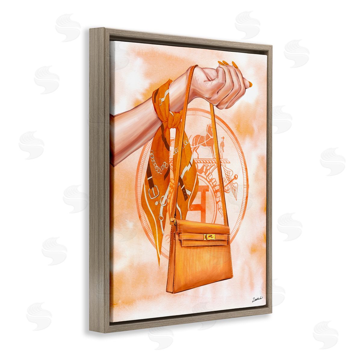 Ziwei Li Holding Orange Handbag Brown Floating Frame Canvas Wall Art Print