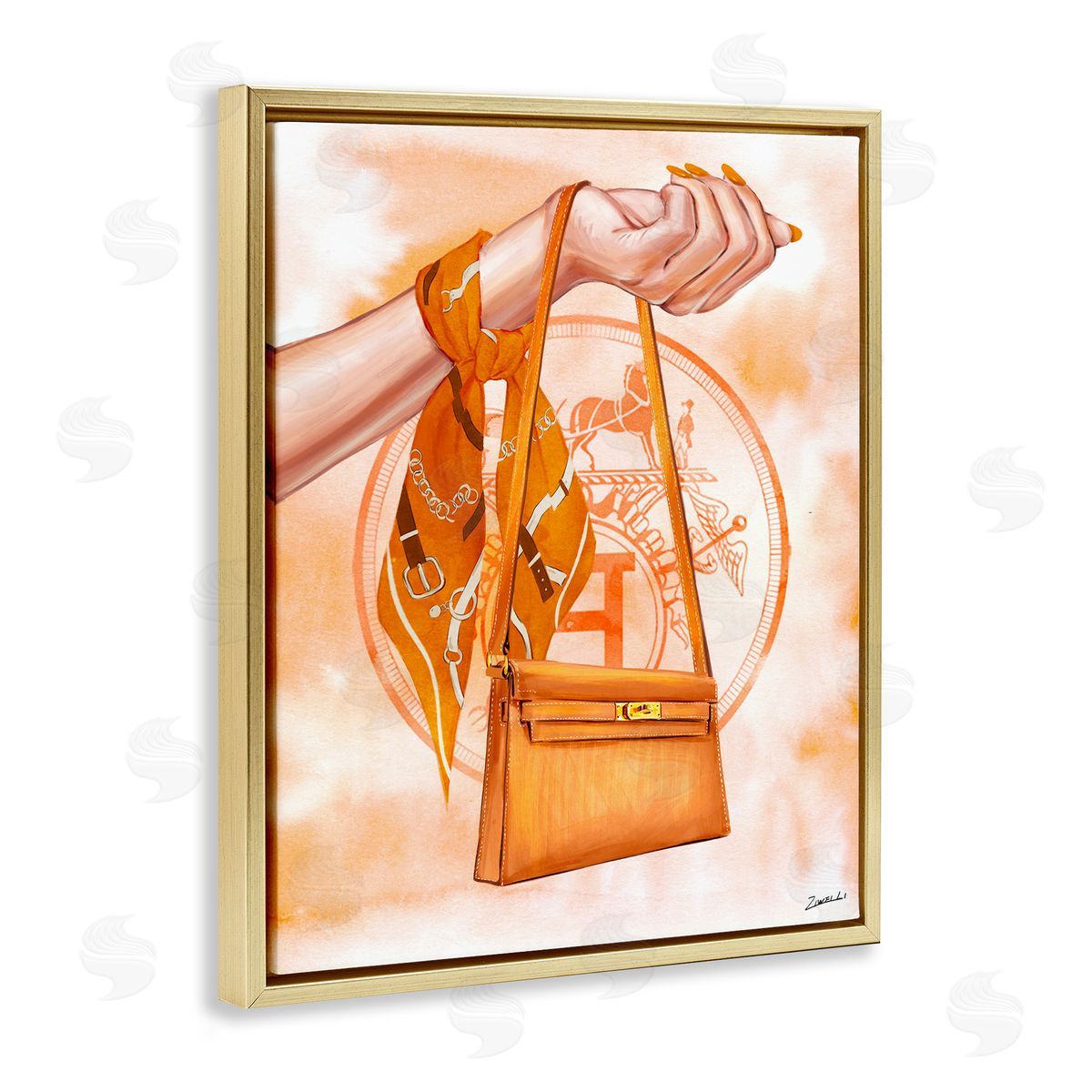 Ziwei Li Holding Orange Handbag Gold Floating Frame Canvas Wall Art Print