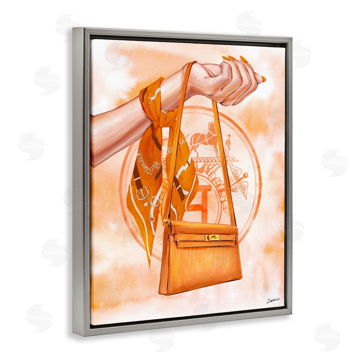 Ziwei Li Holding Orange Handbag Gray Floating Frame Canvas Wall Art Print