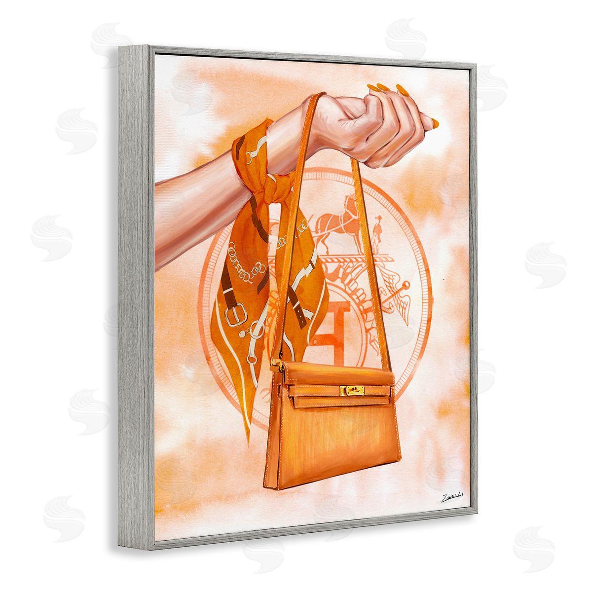 Ziwei Li Holding Orange Handbag Gray Framed Giclee Wall Art Print