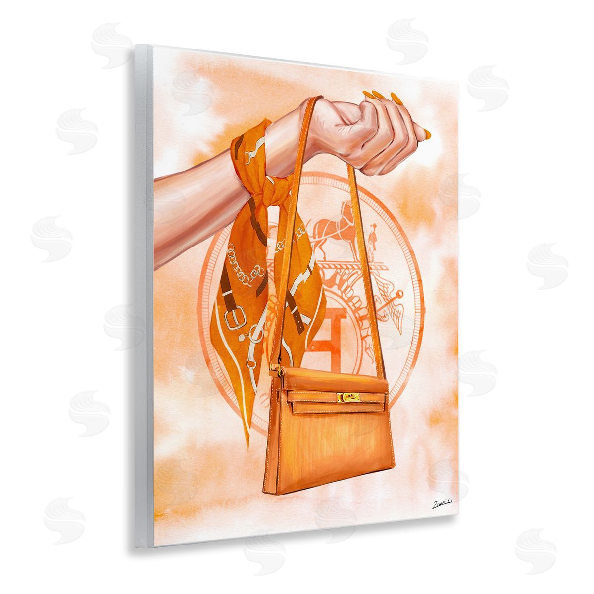 Ziwei Li Holding Orange Handbag Wooden Wall Plaque Art Print