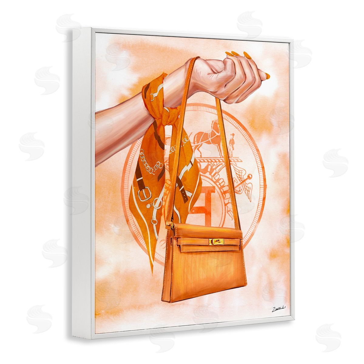 Ziwei Li Holding Orange Handbag White Framed Giclee Wall Art Print