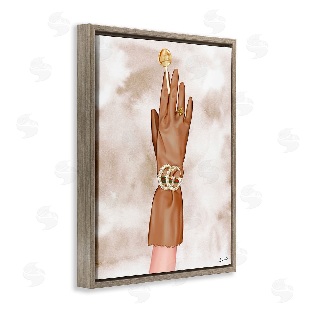 Ziwei Li Tan Glamorous Glove Brown Floating Frame Canvas Wall Art Print