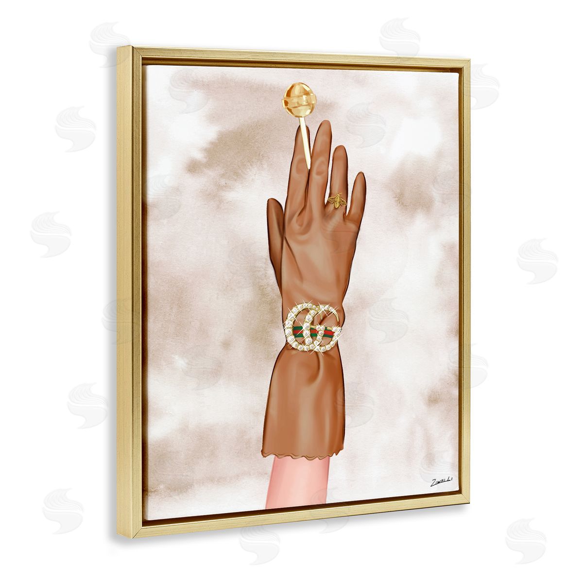 Ziwei Li Tan Glamorous Glove Gold Floating Frame Canvas Wall Art Print