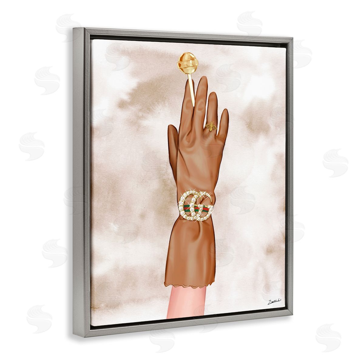 Ziwei Li Tan Glamorous Glove Gray Floating Frame Canvas Wall Art Print