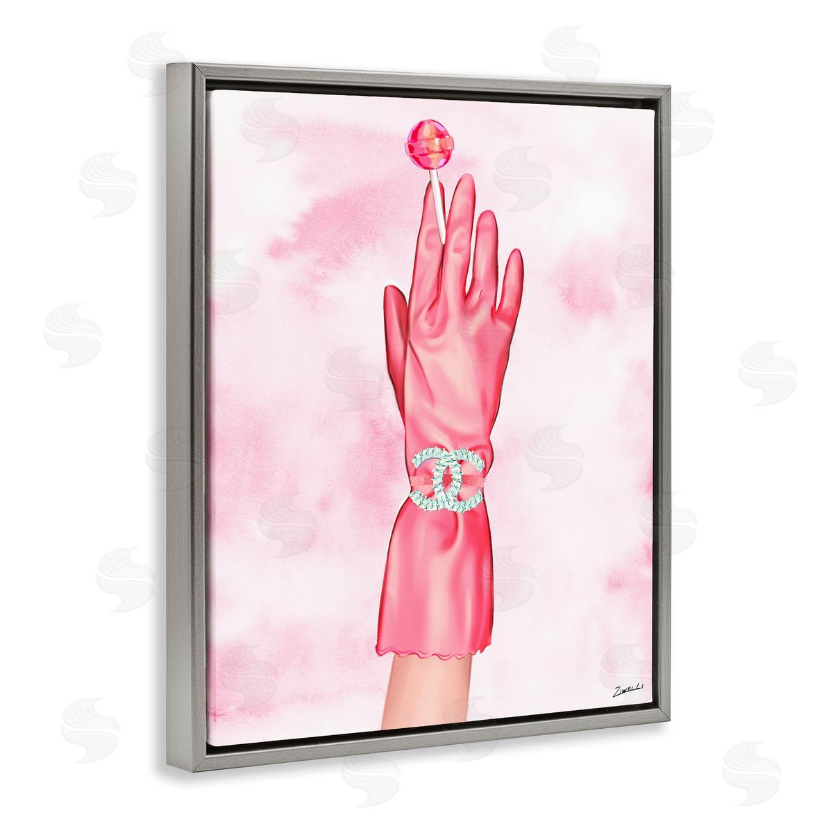 Ziwei Li Pink Glamorous Glove Gray Floating Frame Canvas Wall Art Print