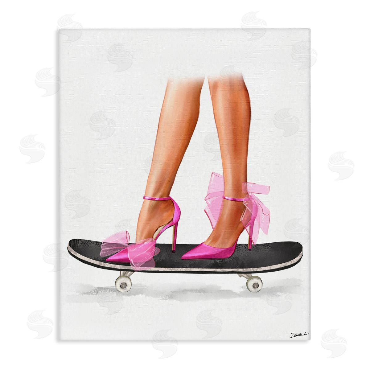 Ziwei Li Pink Heels on Skateboard Canvas Wall Art Print