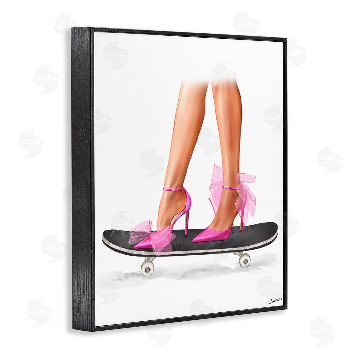 Ziwei Li Pink Heels on Skateboard Black Framed Giclee Wall Art Print