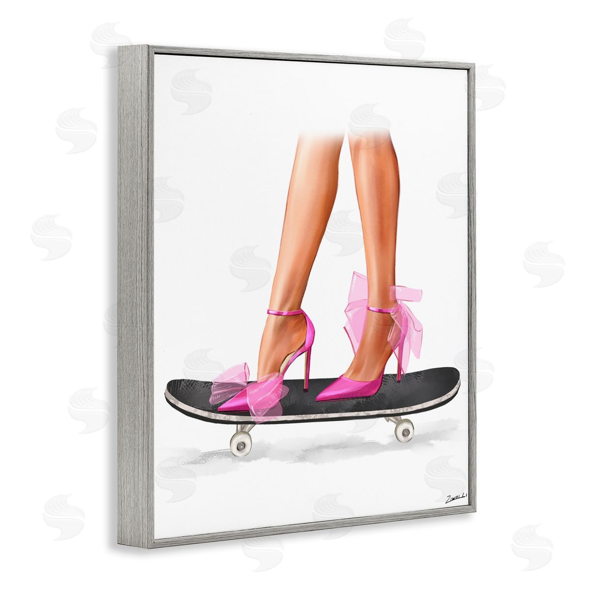 Ziwei Li Pink Heels on Skateboard Gray Framed Giclee Wall Art Print