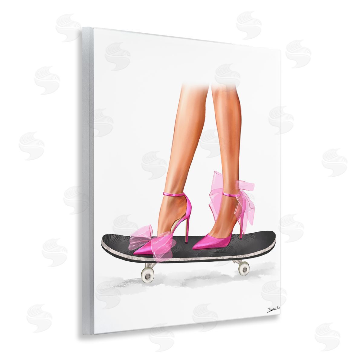 Ziwei Li Pink Heels on Skateboard Wooden Wall Plaque Art Print