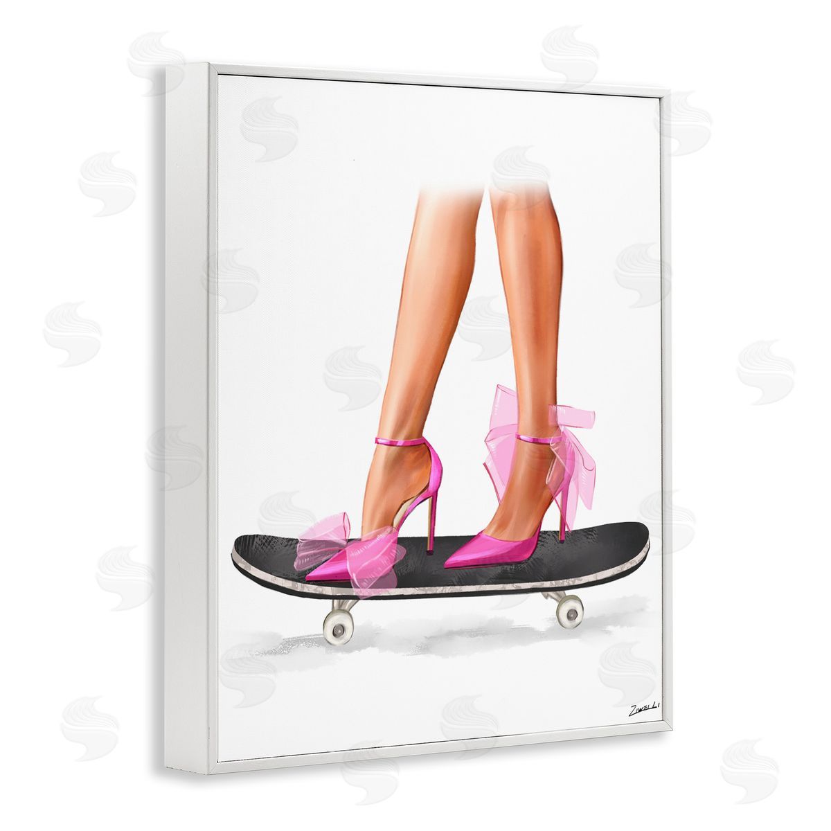 Ziwei Li Pink Heels on Skateboard White Framed Giclee Wall Art Print