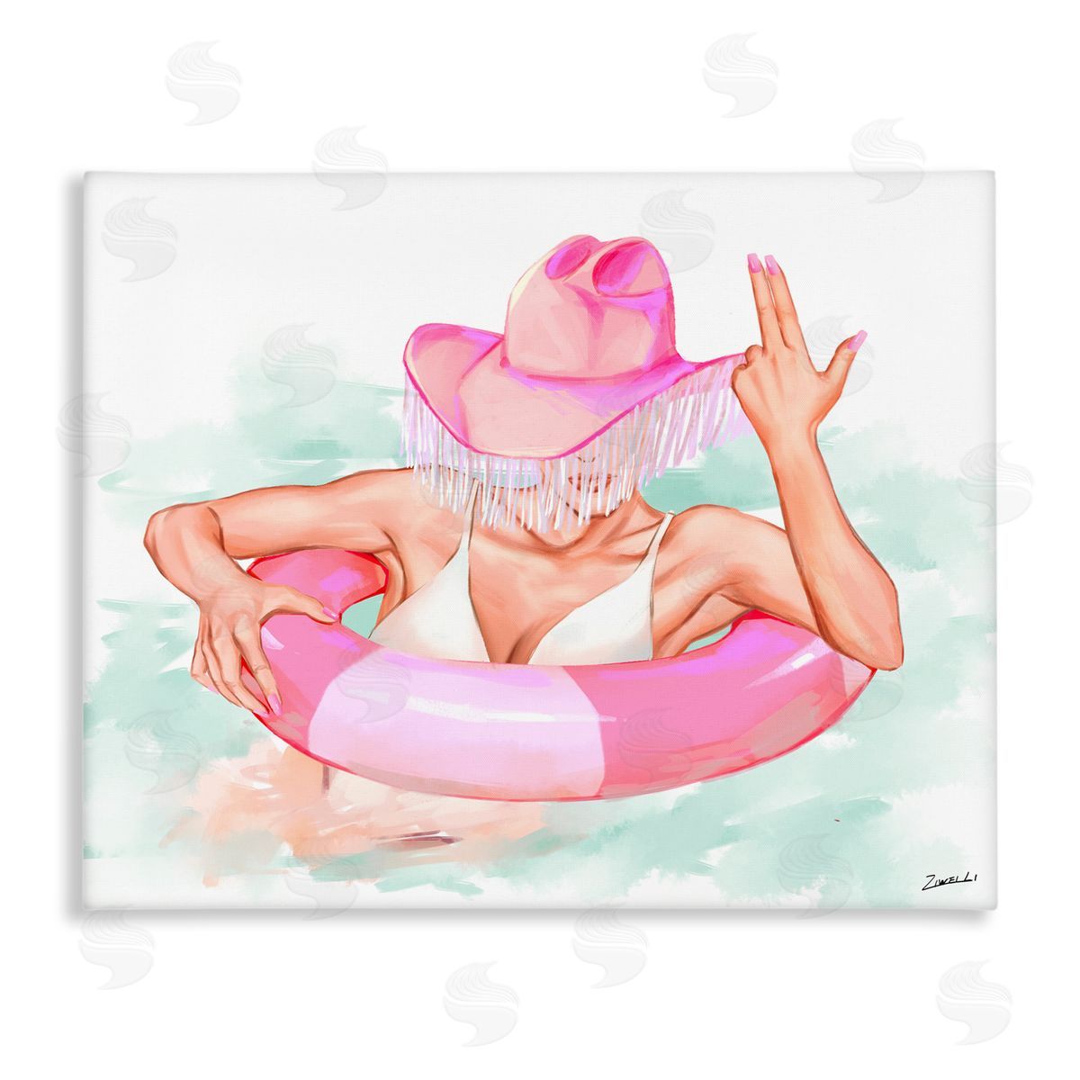 Ziwei Li Woman in Pool Float Canvas Wall Art Print