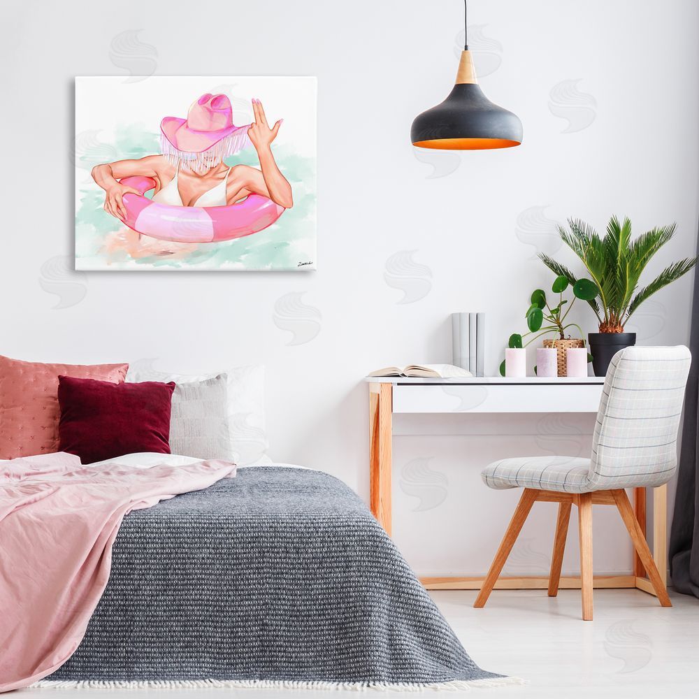 Ziwei Li Woman in Pool Float Canvas Wall Art Print in Room