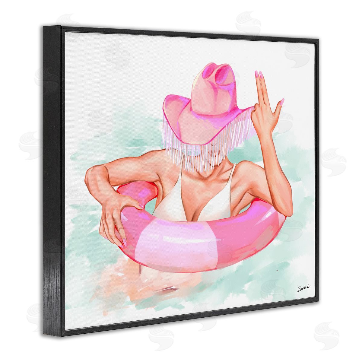 Ziwei Li Woman in Pool Float Black Framed Giclee Wall Art Print
