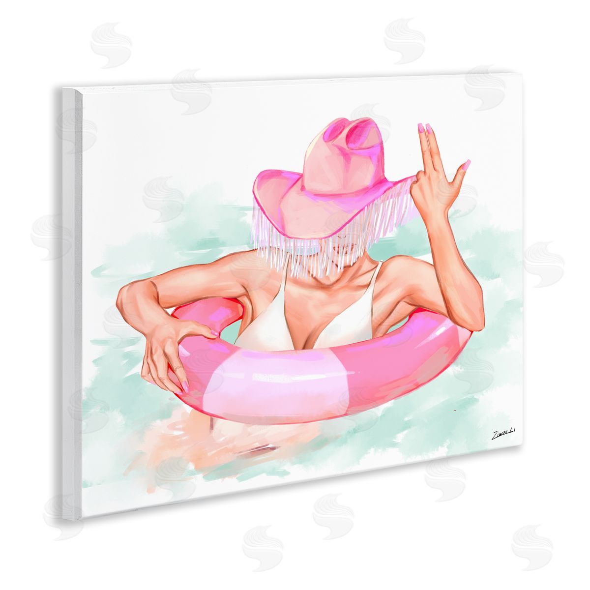 Ziwei Li Woman in Pool Float Wooden Wall Plaque Art Print