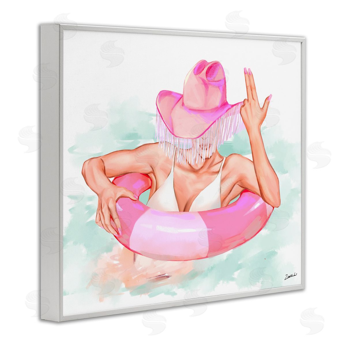 Ziwei Li Woman in Pool Float White Framed Giclee Wall Art Print