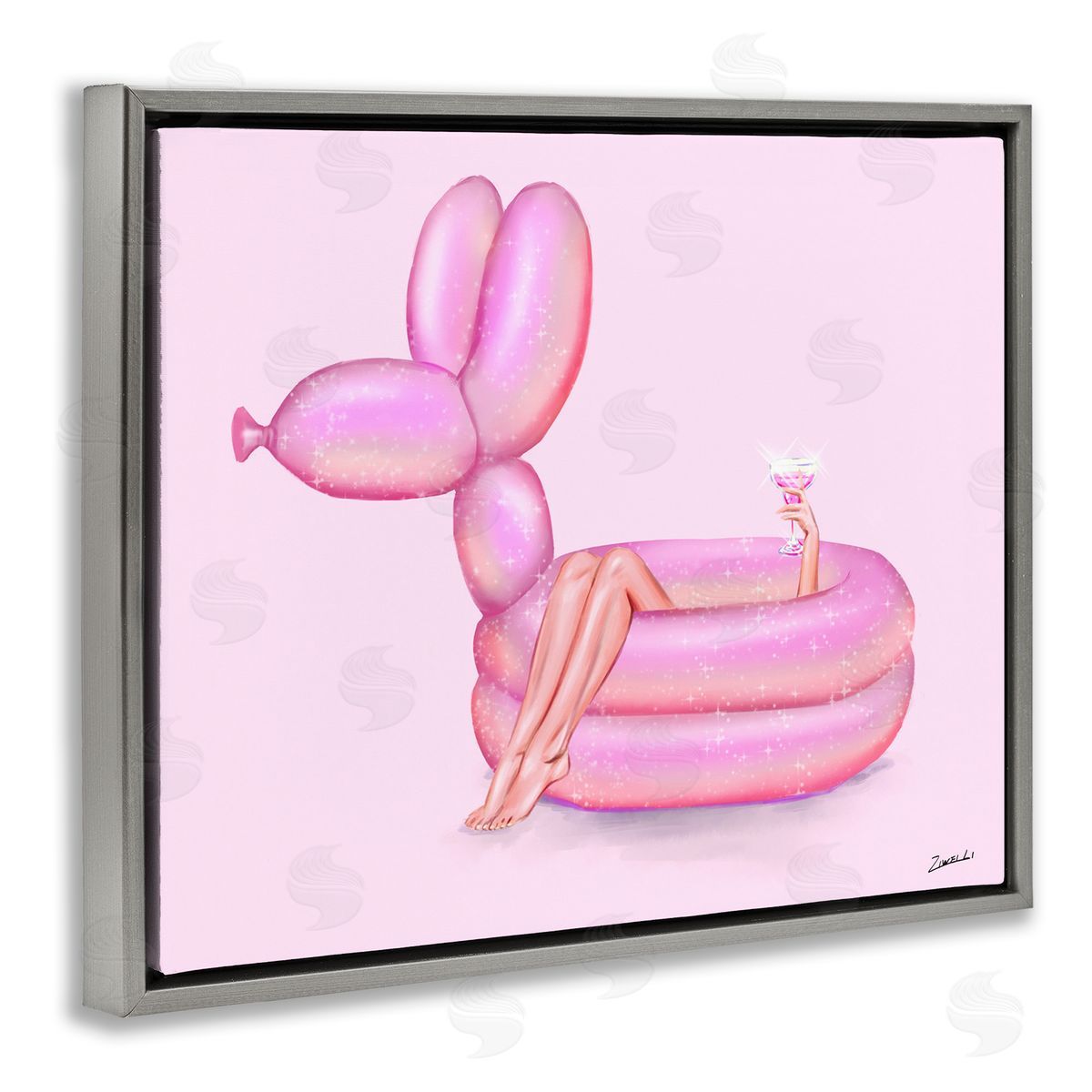 Ziwei Li Balloon Animal Pool Gray Floating Frame Canvas Wall Art Print