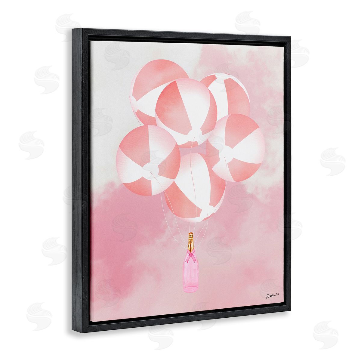 Ziwei Li Beach Ball Balloons & Champagne Black Floating Frame Canvas Wall Art Print