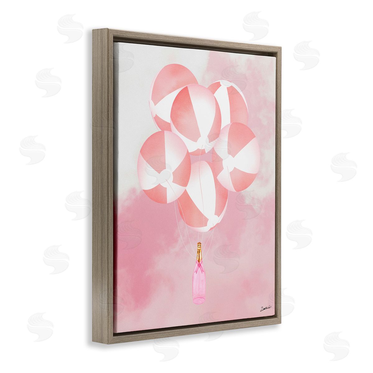 Ziwei Li Beach Ball Balloons & Champagne Brown Floating Frame Canvas Wall Art Print