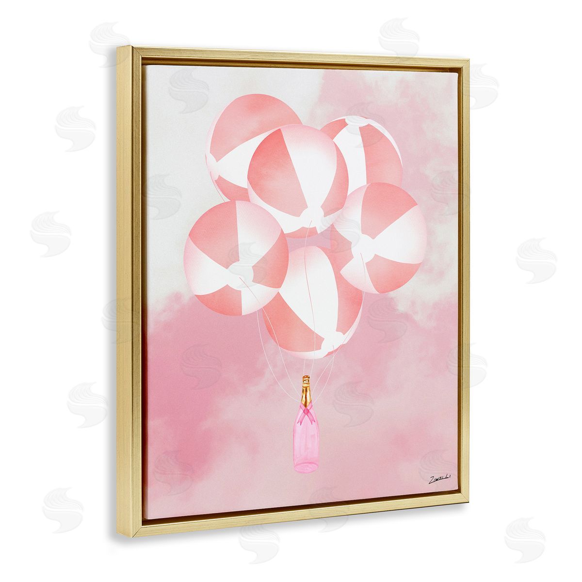 Ziwei Li Beach Ball Balloons & Champagne Gold Floating Frame Canvas Wall Art Print