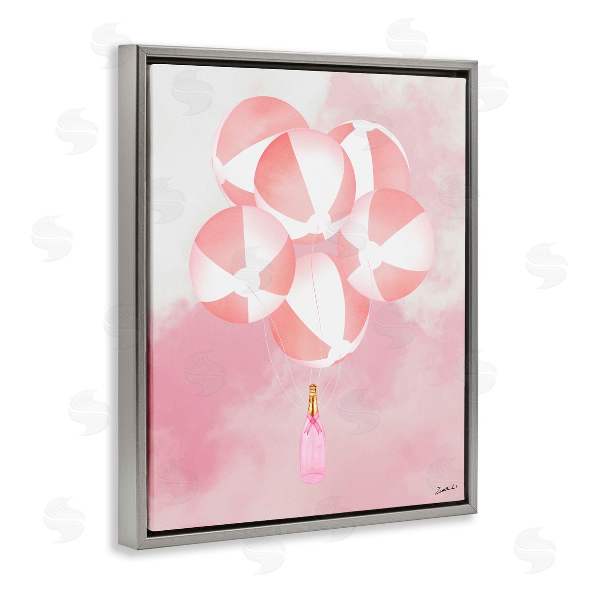 Ziwei Li Beach Ball Balloons & Champagne Gray Floating Frame Canvas Wall Art Print