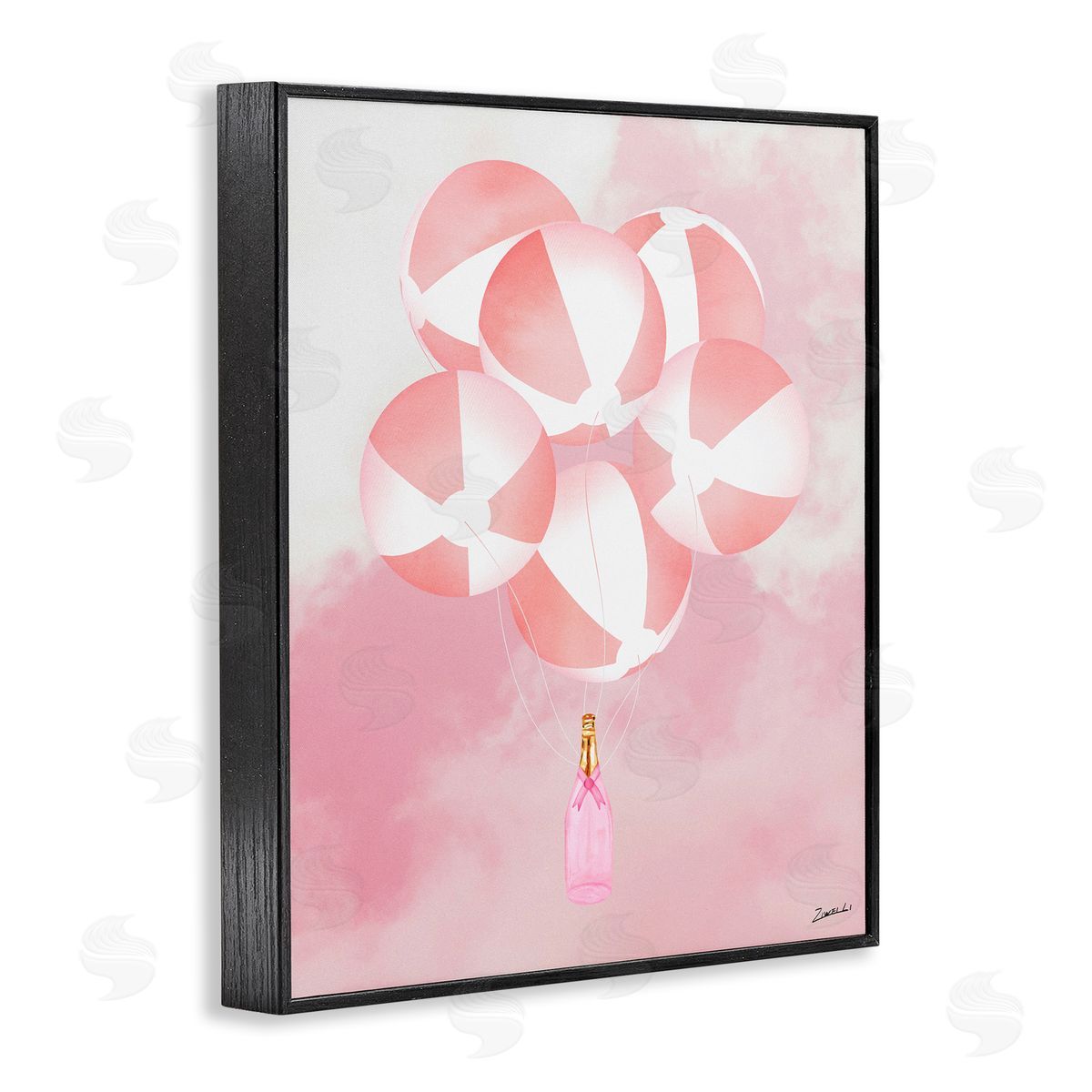 Ziwei Li Beach Ball Balloons & Champagne Black Framed Giclee Wall Art Print
