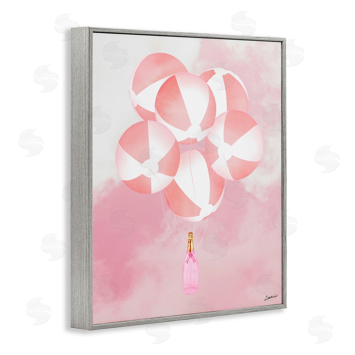 Ziwei Li Beach Ball Balloons & Champagne Gray Framed Giclee Wall Art Print