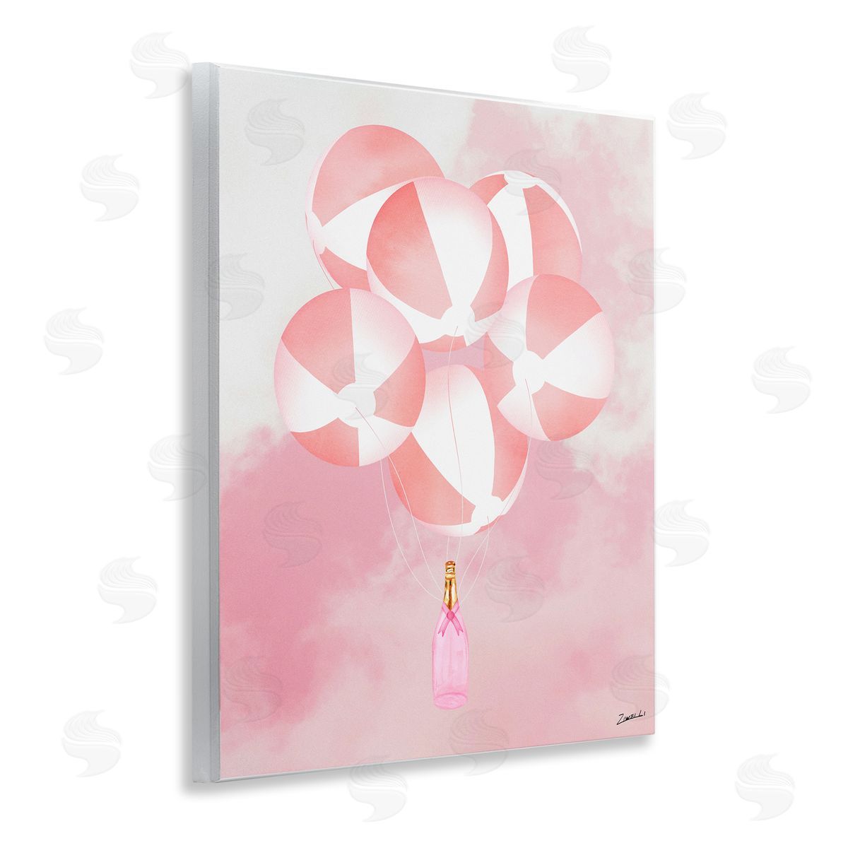 Ziwei Li Beach Ball Balloons & Champagne Wooden Wall Plaque Art Print