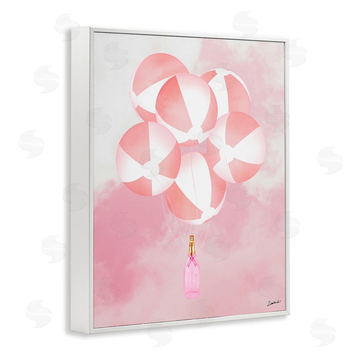 Ziwei Li Beach Ball Balloons & Champagne White Framed Giclee Wall Art Print