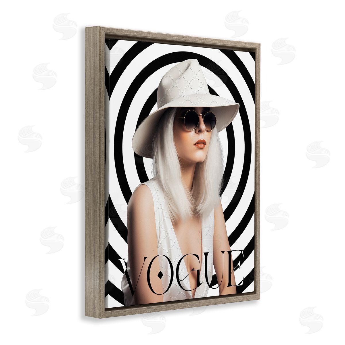 Ziwei Li Mod Girl Portrait Brown Floating Frame Canvas Wall Art Print