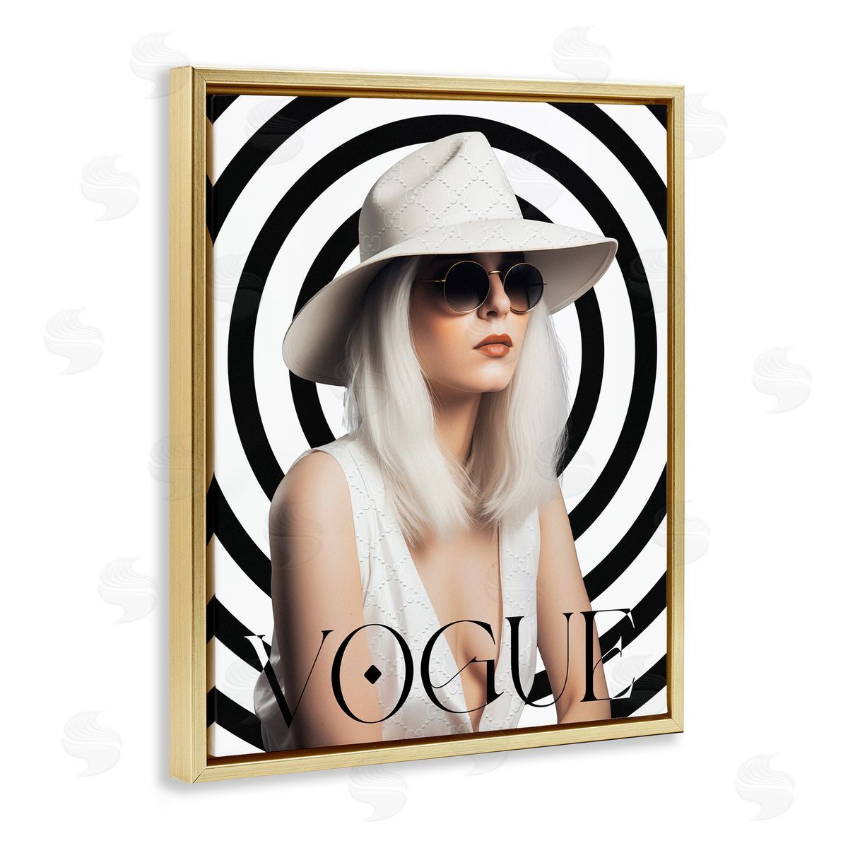 Ziwei Li Mod Girl Portrait Gold Floating Frame Canvas Wall Art Print