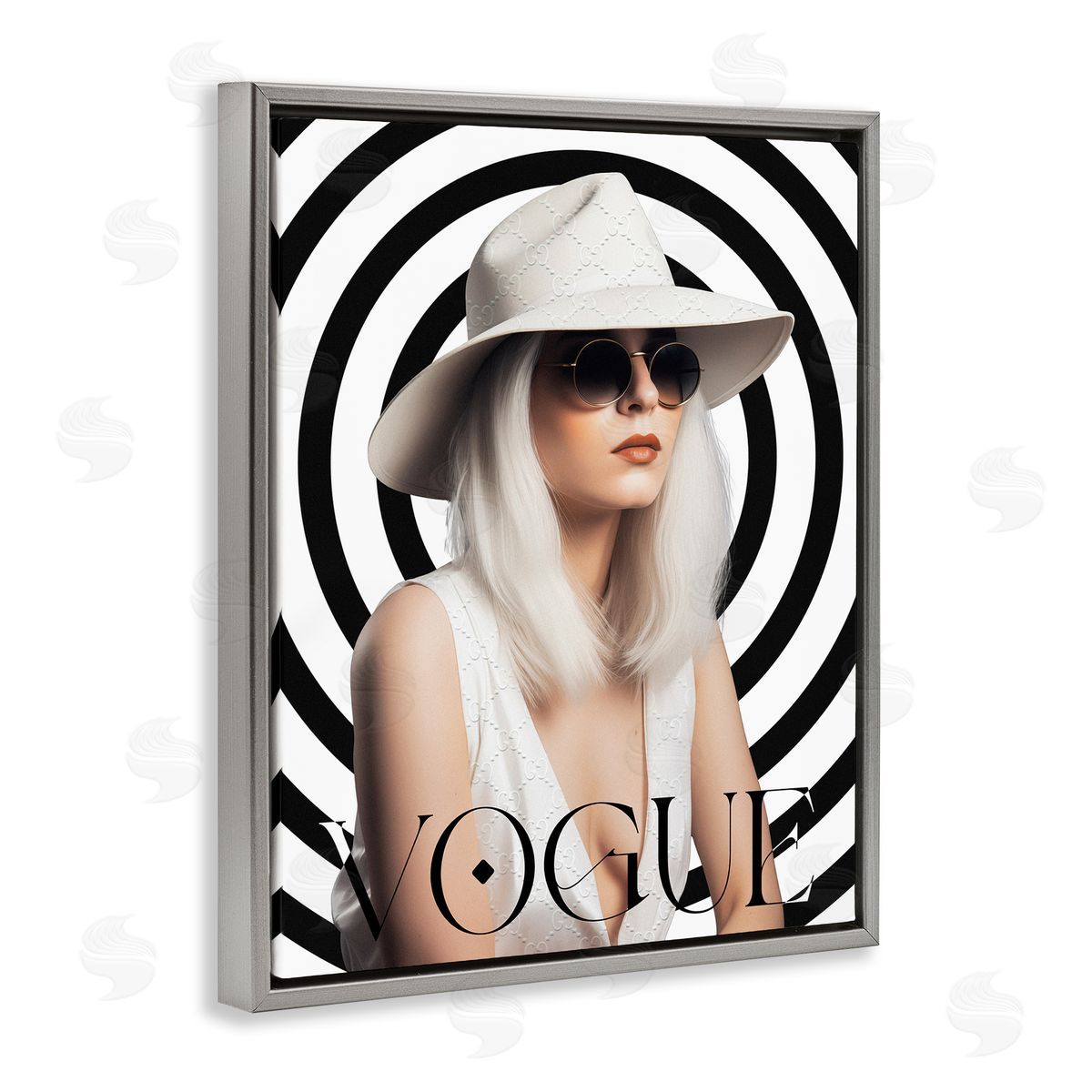 Ziwei Li Mod Girl Portrait Gray Floating Frame Canvas Wall Art Print
